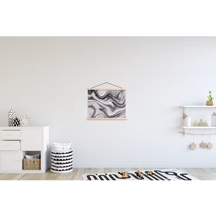 Marmer - Patronen - Grijs - Marmerlook - Zwart textielposter latten blank klein -kinderkamer