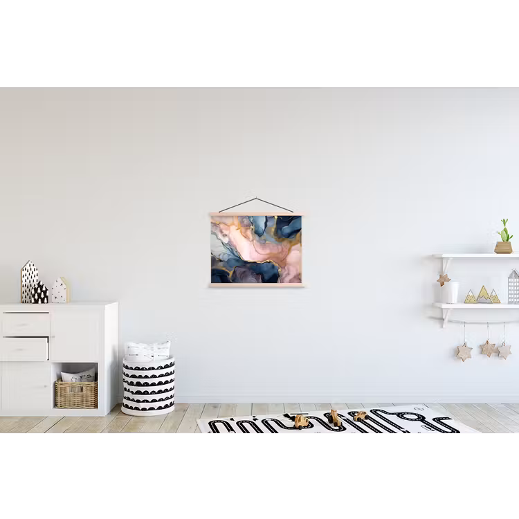 Marmer - Roze - Blauw textielposter latten blank klein -kinderkamer