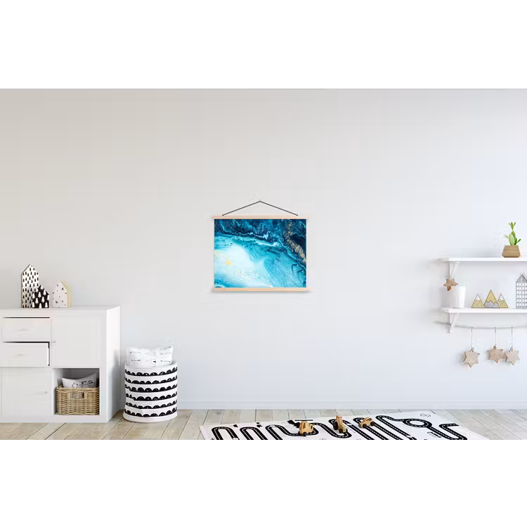Marmerlook - Blauw - Goud - Luxe - Glitter - Marmer textielposter latten blank klein -kinderkamer