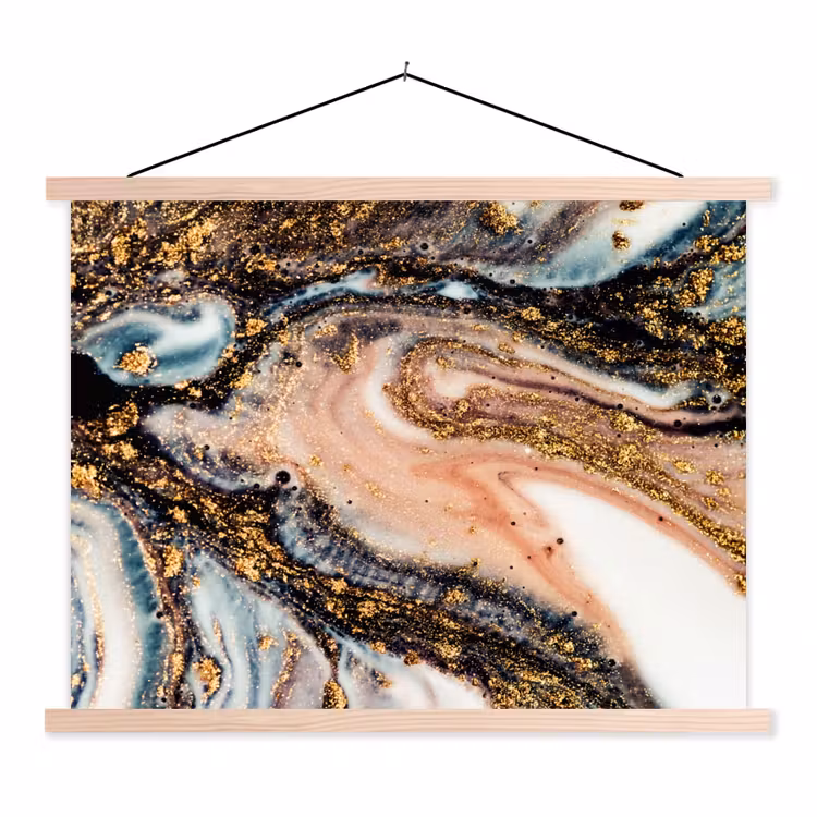 Marmerlook - Goud - Zwart - Glitter - Chic textielposter latten blank klein -3d