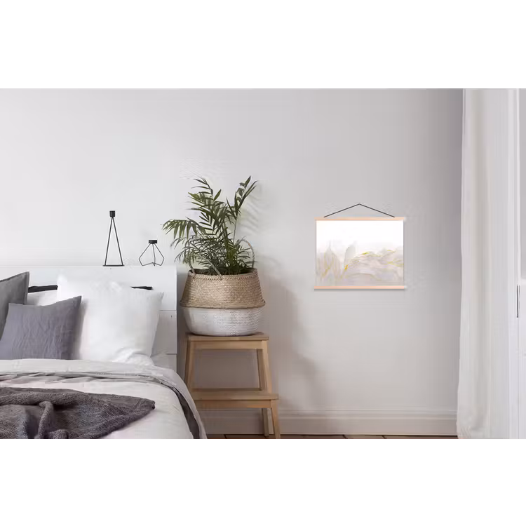 Marmerlook - Grijs - Goud - Chic - Marmer textielposter latten blank klein -woonkamer