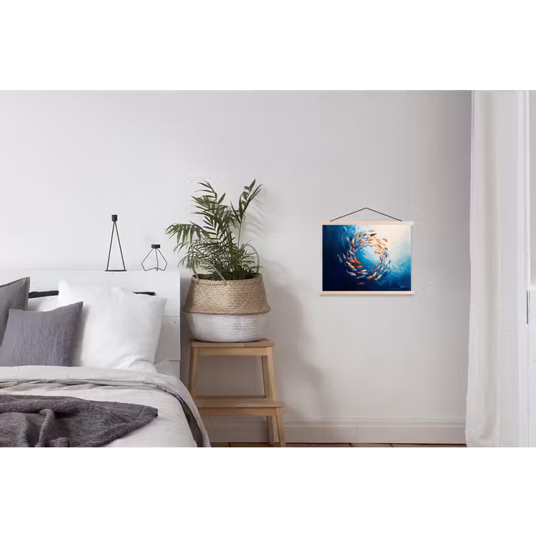 Zee - Vissen - Kleurrijk - Dynamisch textielposter latten blank klein -woonkamer