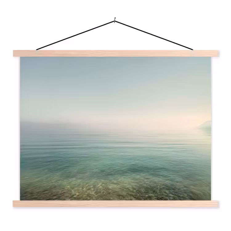 Zee - Horizon - Blauw - Mist textielposter latten blank klein -3d