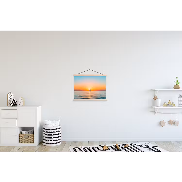Zee - Zeilboot - Zonsondergang textielposter latten blank klein -kinderkamer