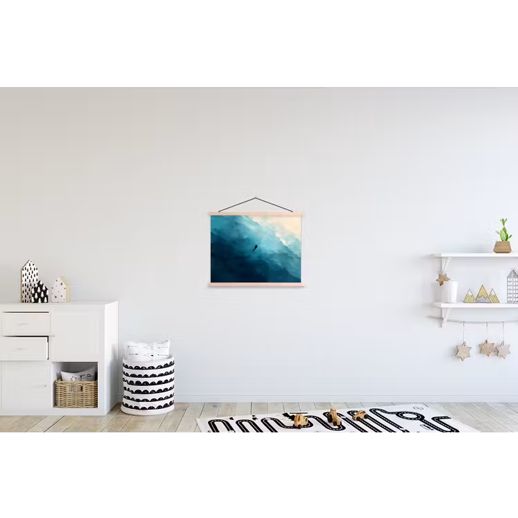 Zee - Silhouet - Abstract - Blauw textielposter latten blank klein -kinderkamer