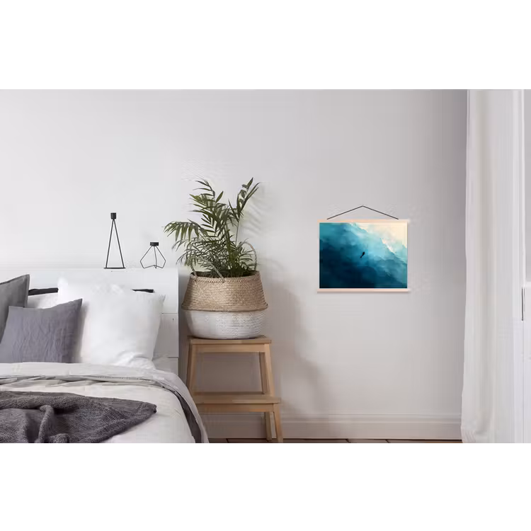 Zee - Silhouet - Abstract - Blauw textielposter latten blank klein -woonkamer