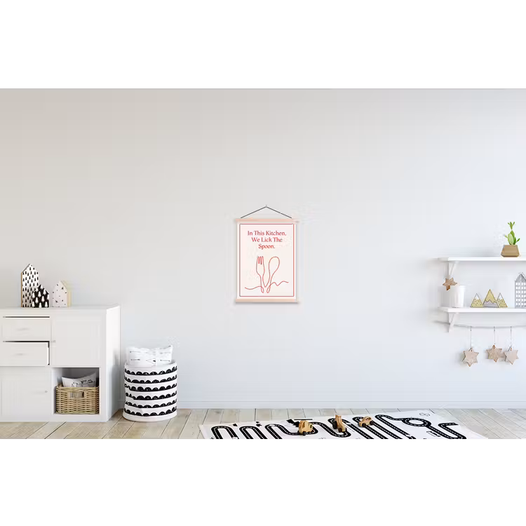 Minimalistisch - Vork - Lepel - Lijntekening textielposter latten blank klein -kinderkamer