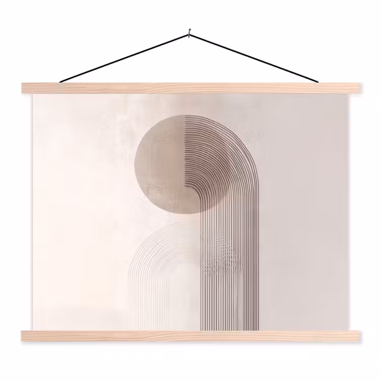 Minimalistisch - Cirkel - Lichtgrijs textielposter latten blank klein -3d