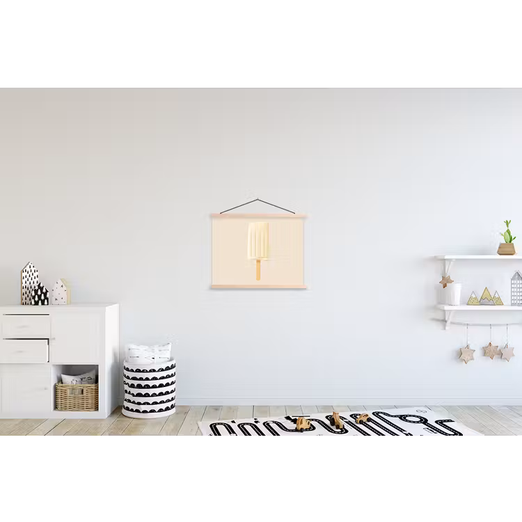 Minimalistisch - Waterijsje - Stokje - Beige textielposter latten blank klein -kinderkamer