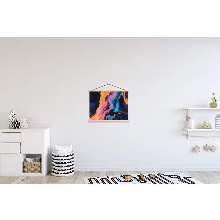Modern - Marmer - Oranje textielposter latten blank klein -kinderkamer