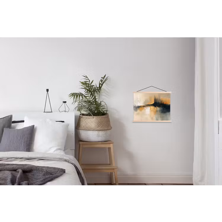 Moderne kunst - Abstract - Zwart textielposter latten blank klein -woonkamer