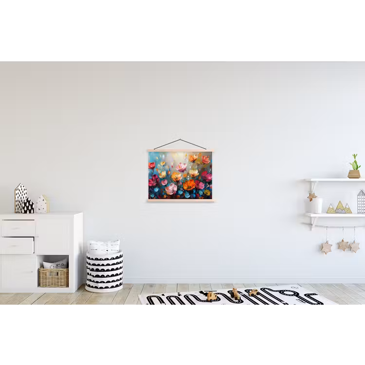 Klaprozen - Bloemen - Kunst - Botanisch textielposter latten blank klein -kinderkamer