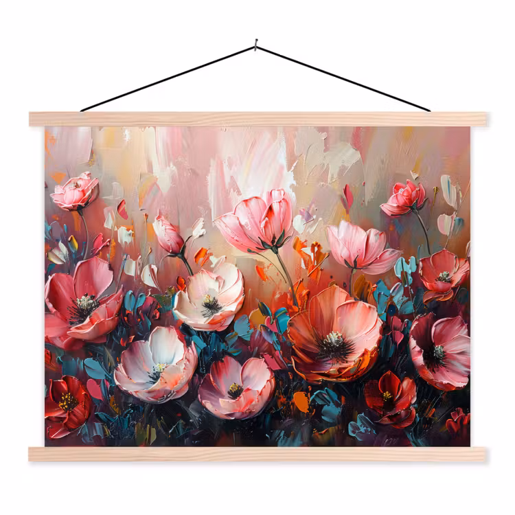 Klaprozen - Roze - Bloemen - Botanisch - Kunst textielposter latten blank klein -3d