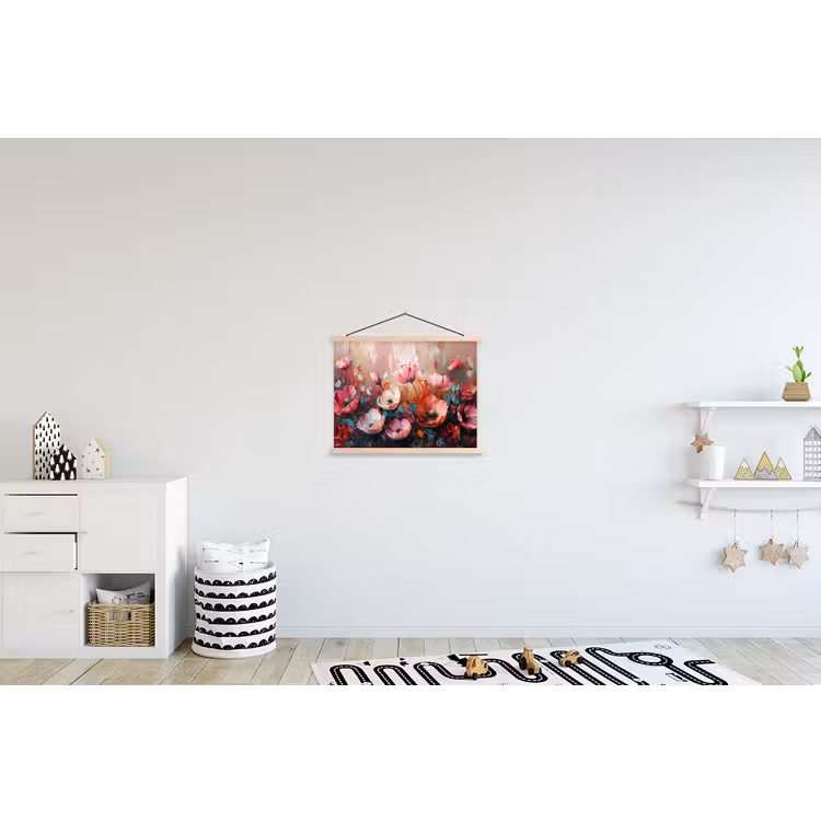 Klaprozen - Roze - Bloemen - Botanisch - Kunst textielposter latten blank klein -kinderkamer