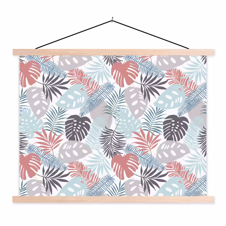 Monstera - Pastel - Bladeren - Tropical textielposter latten blank klein -3d