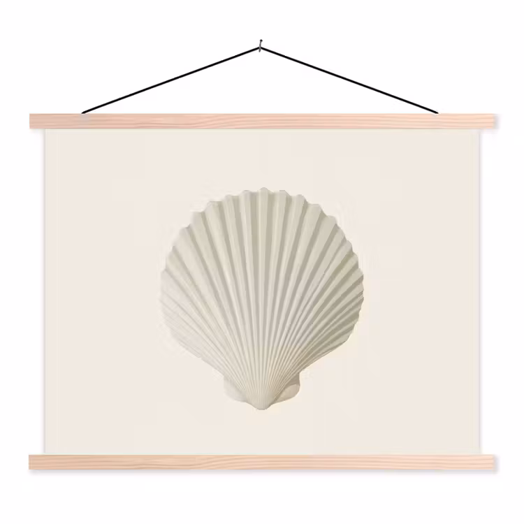 Schelp - Minimalistisch - Wit textielposter latten blank klein -3d