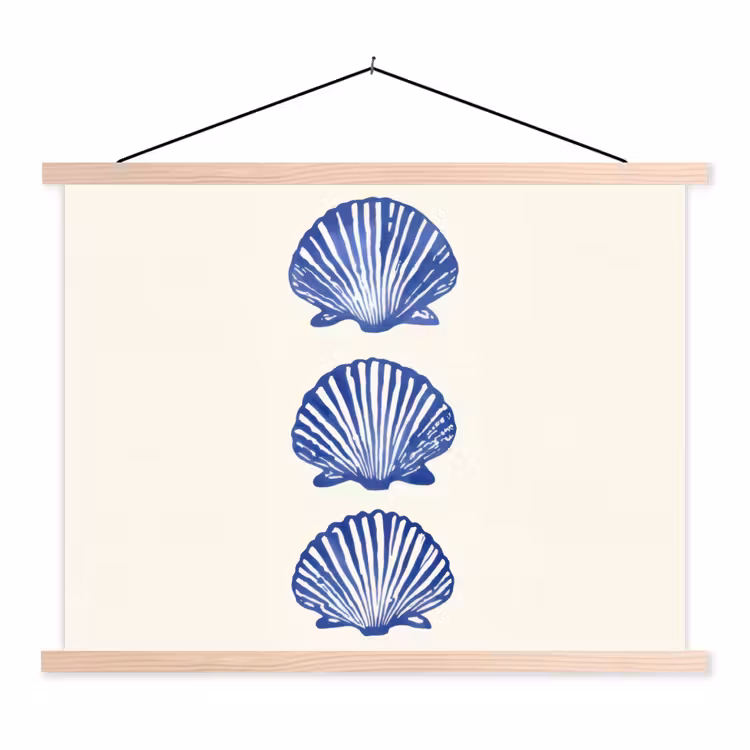 Schelpen - Blauw - Patroon textielposter latten blank klein -3d