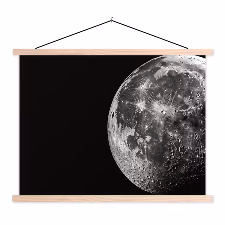 Close-up - Maan - Wit - Textuur textielposter latten blank klein -3d