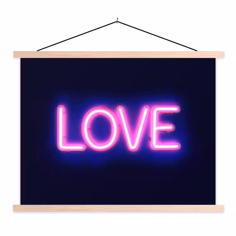 Neon - Love - Valentijn textielposter latten blank klein -3d
