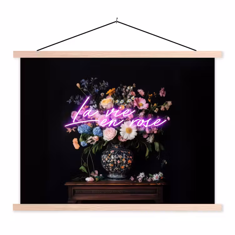 Neon - Vaas - Bloemen textielposter latten blank klein -3d