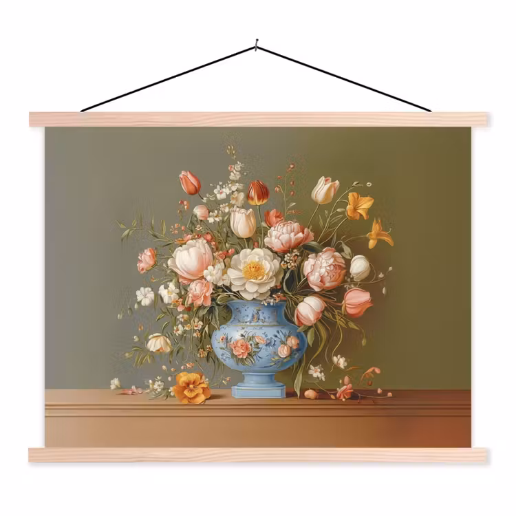 Neutral - Bloemen - Boeket - Vaas textielposter latten blank klein -3d