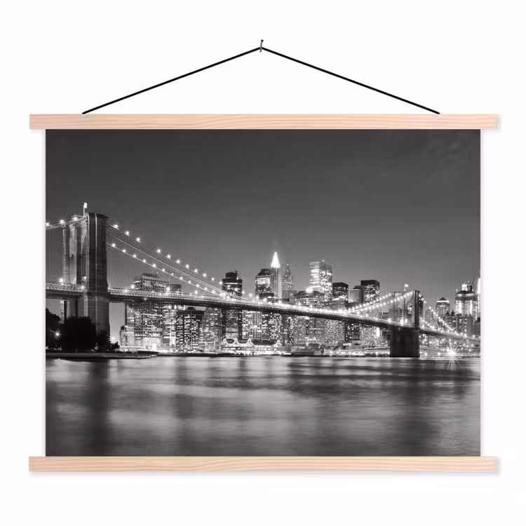 New York - Brug - Brooklyn - Zwart wit - Architectuur textielposter latten blank klein -3d