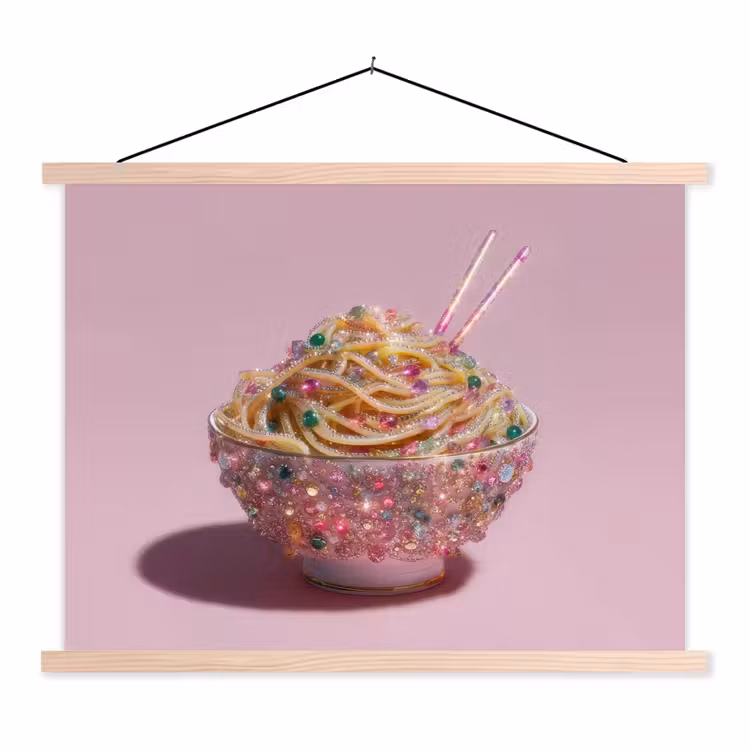 Noodles - Edelstenen - Stokjes - Roze textielposter latten blank klein -3d