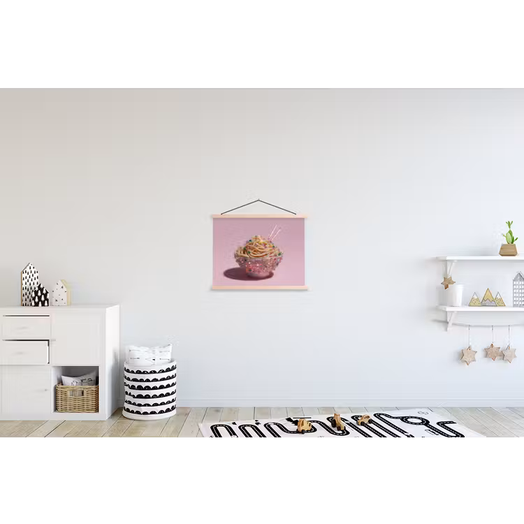 Noodles - Edelstenen - Stokjes - Roze textielposter latten blank klein -kinderkamer
