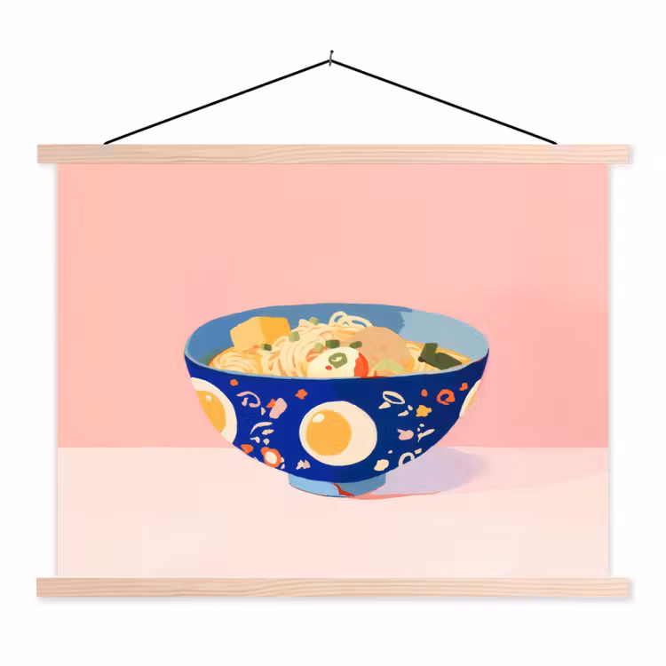 Noodles - Kom - Blauw - Illustratie textielposter latten blank klein -3d