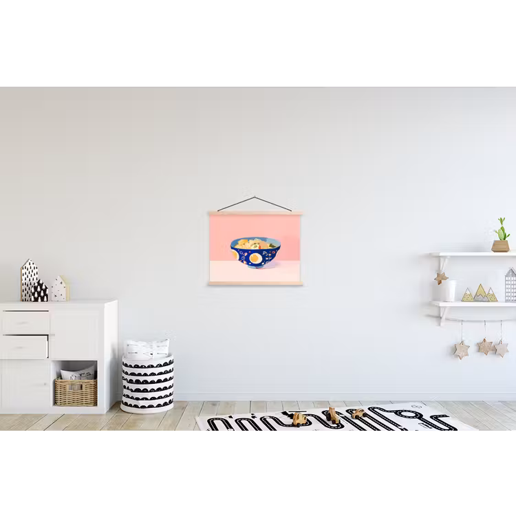 Noodles - Kom - Blauw - Illustratie textielposter latten blank klein -kinderkamer
