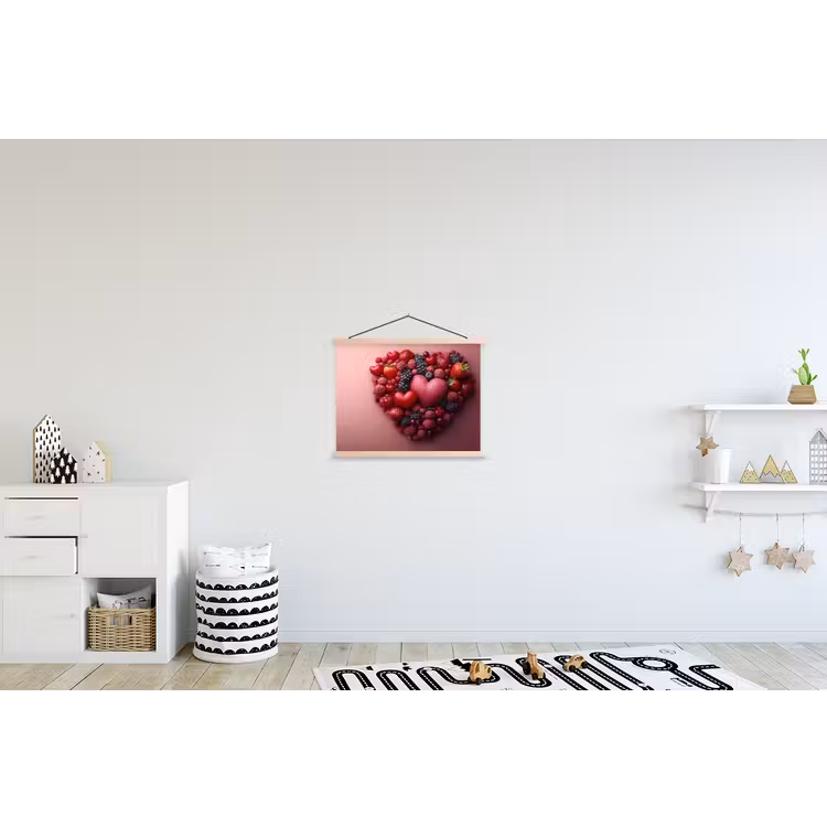 Fruit - Hartjes - Aardbeien - Frambozen - Bosbessen textielposter latten blank klein -kinderkamer