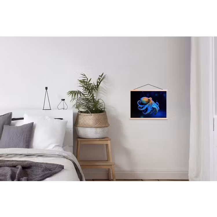 Octopus - Stippen - Blauw - Zee textielposter latten blank klein -woonkamer