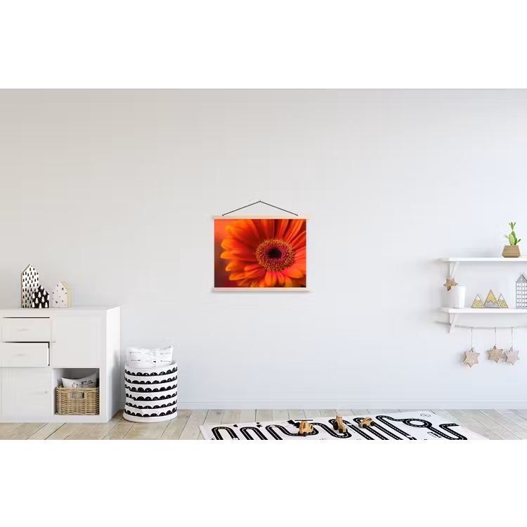 Oranje - Gerbera - Intens textielposter latten blank klein -kinderkamer