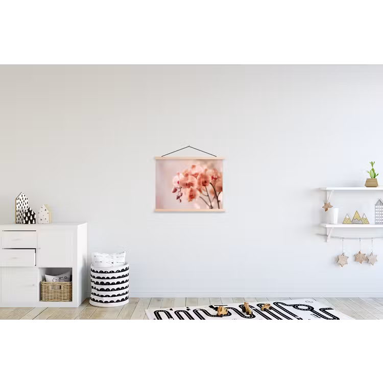 Orchidee - Bloemen - Roze - Bloemblaadjes textielposter latten blank klein -kinderkamer
