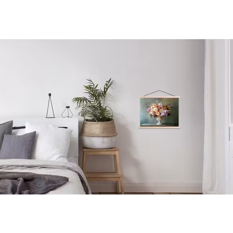 Orchidee - Boeket - Vaas - Bloemen textielposter latten blank klein -woonkamer
