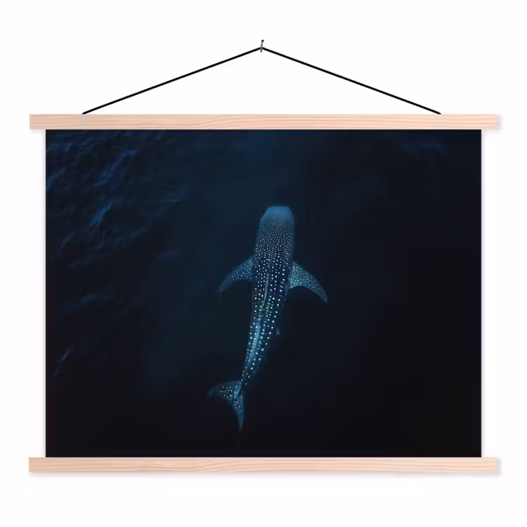 Oceaan - Walvishaai - Donkerblauw - Vlekken textielposter latten blank klein -3d