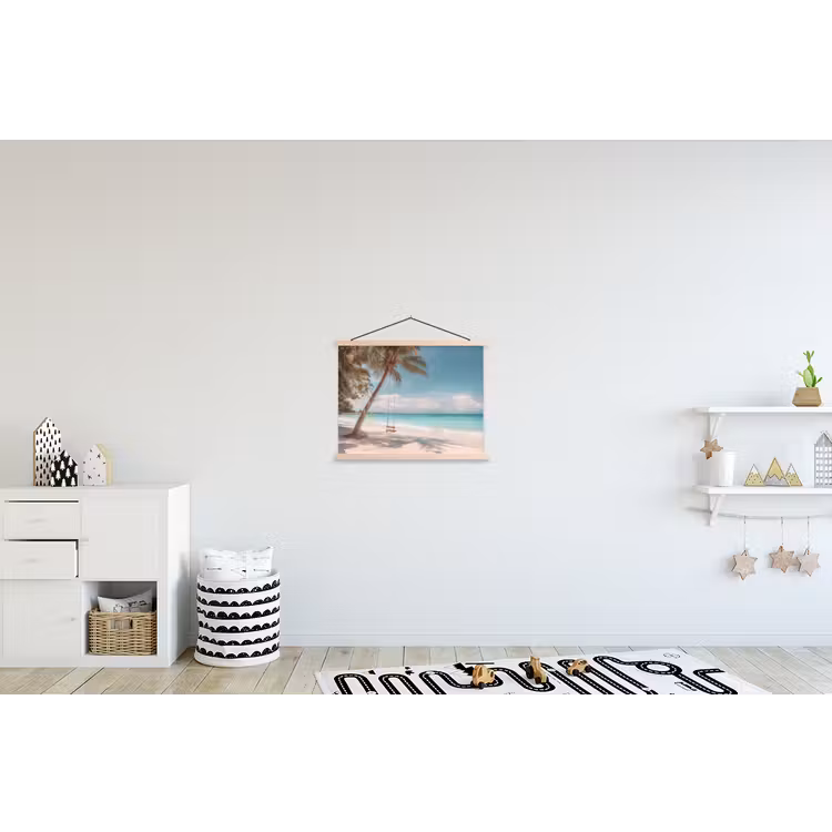 Palmboom - Schommel - Strand - Lucht textielposter latten blank klein -kinderkamer