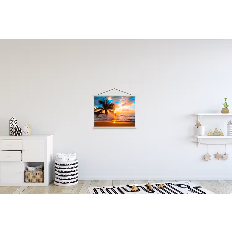 Palm - Zonsondergang - Horizon - Strand - Zee - Tropisch textielposter latten blank klein -kinderkamer