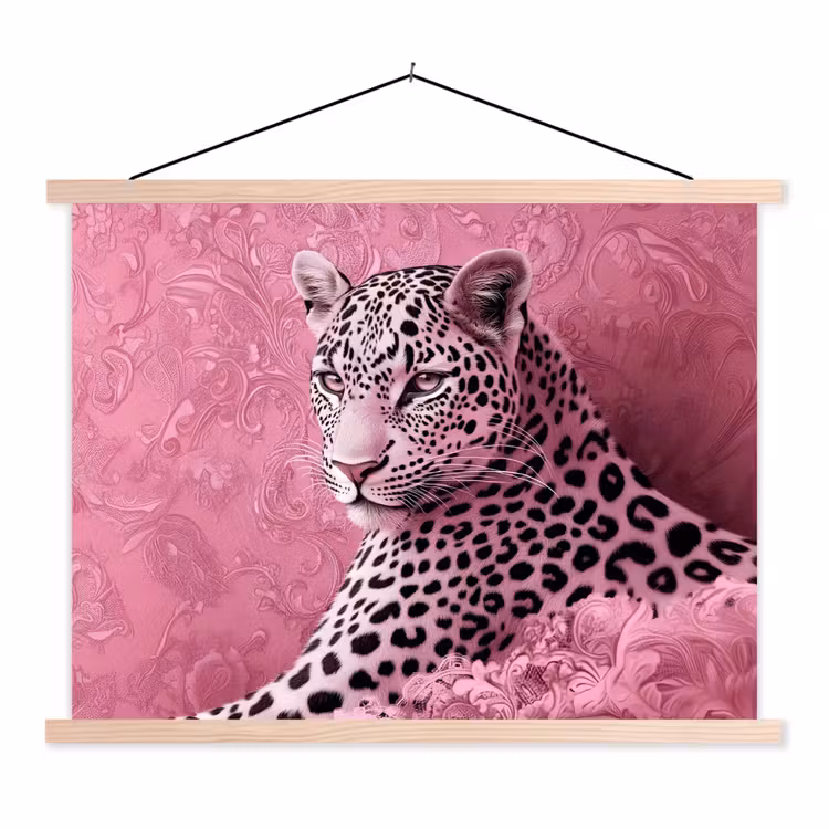 Panter - Luxe - Roze textielposter latten blank klein -3d