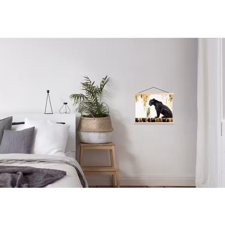 Panter - Zwart - Abstract - Goud textielposter latten blank klein -woonkamer
