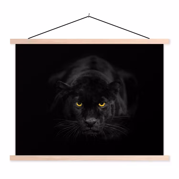 Panter - Dieren - Zwart - Ogen textielposter latten blank klein -3d