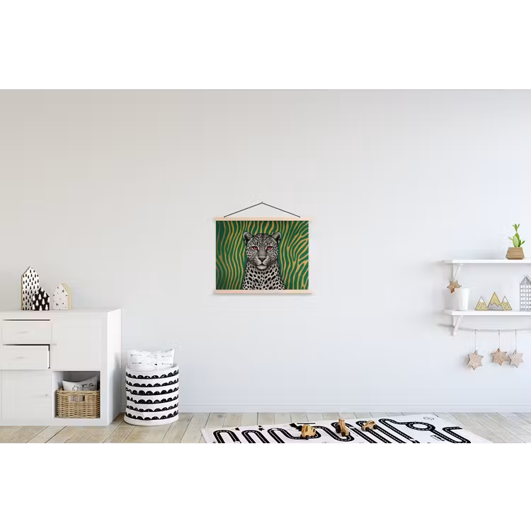 Panter - Zebrapatroon - Groen textielposter latten blank klein -kinderkamer