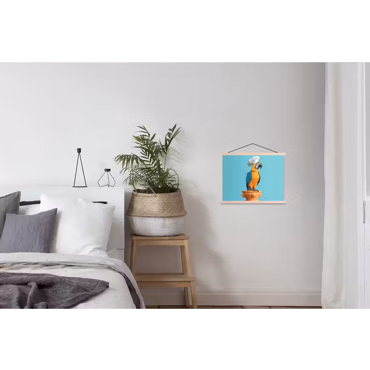 Papegaai - Koksmuts - Grappig - Vogel textielposter latten blank klein -woonkamer