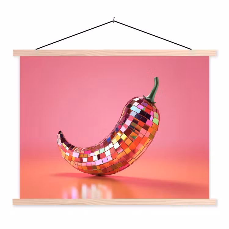 Peper - Disco - Rood - Glitter textielposter latten blank klein -3d