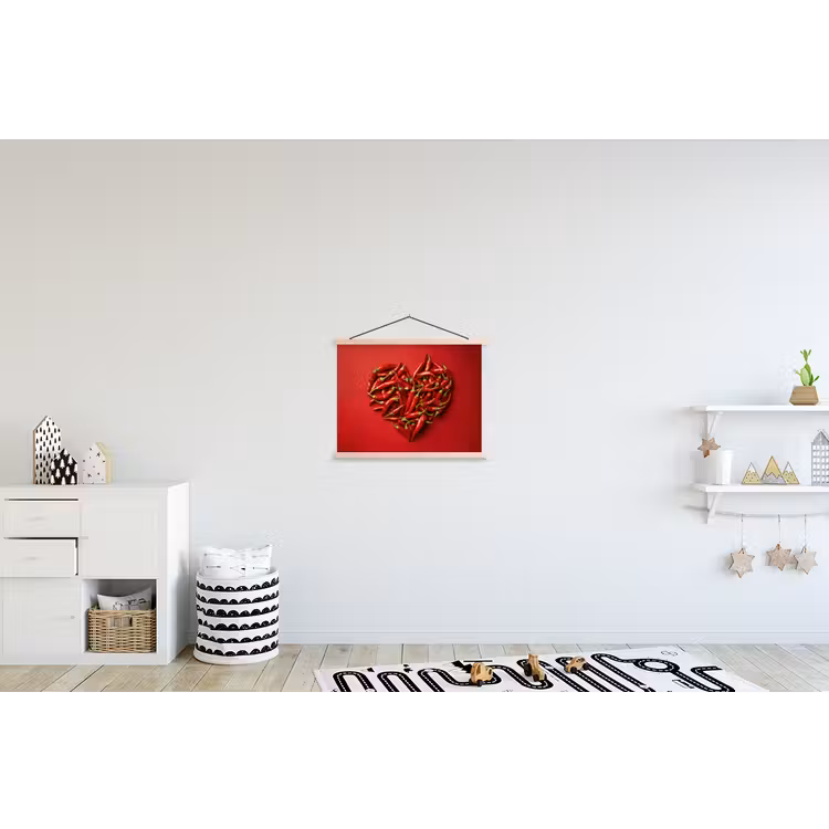 Pepers - Rood - Hart textielposter latten blank klein -kinderkamer