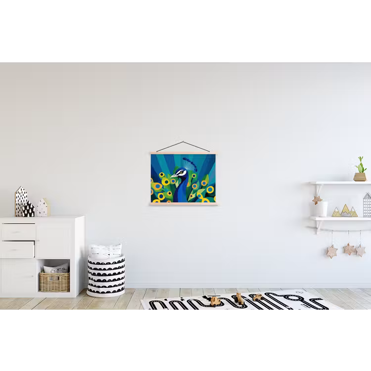 Pauw - Cirkels - Blauw textielposter latten blank klein -kinderkamer