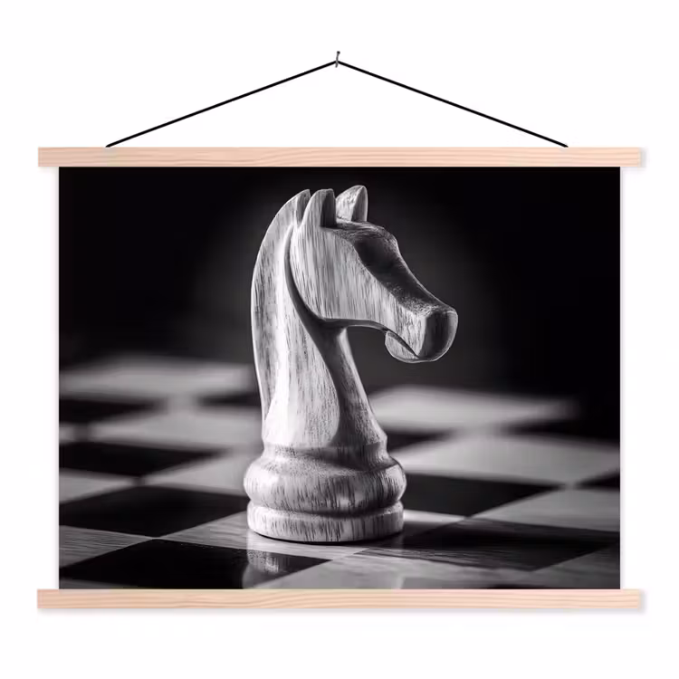 Paard - Hout - Schaalbord - Zwart textielposter latten blank klein -3d