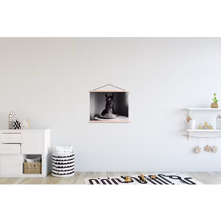 Paard - Bord - Pasta - Tafelkleed - Zwart Wit - Dieren textielposter latten blank klein -kinderkamer