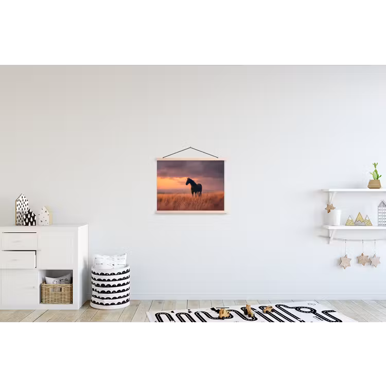 Paard - Wolken - Open veld textielposter latten blank klein -kinderkamer