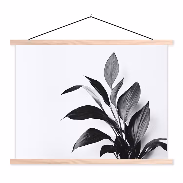 Plant - Bladeren - Minimalistisch - Zwart textielposter latten blank klein -3d